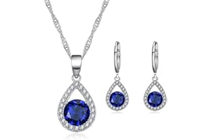 TOEECY Jewellery Set for Women Crystal Pendant Necklace Earring Set 925 Silver Cubic Zirconia Jewellery Set Gift for Wedding Bridal Bridesmaid