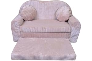 ‎FORTISLINE FORTISLINE - Kindersofa Rosalia - Klappsofa mit Verlängerung aus Cord - Schlafcouch 100 x 60 x 50 cm - Ausklappbares Sofa mit 2 Kissen - Oeko-TEX Zertifiziert - in 7 Farben - Altrosa
