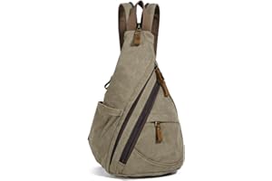 Canvas Sling Bag Rucksack Damen und Herren – Schulterrucksack Umhängetasche Crossbag Verstellbarem Schultergurt Perfekt für Outdoorsport, Wandern, Radfahren, Bergsteigen, Reisen (6881-Olivgrün)