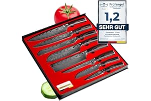 Küchenkompane – asiatisches Edelstahl Messerset Premium – 8-teiliges Küchenmesser Set mit ergonomischem Pakkaholzgriff inkl. Geschenkbox – Rostfreie & scharfe Messer – Designed in Germany