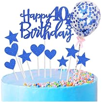 RoadSea "Happy 40th Birthday" Cake Topper - Glitter Blue Number 40 Decorations For 40th Birthday Party - View #4