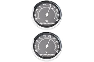 LT Easiyl 2pcs 58mm Car Thermometer Mini Round Analog Temperature Gauge for Car Home Office Workshop, Black