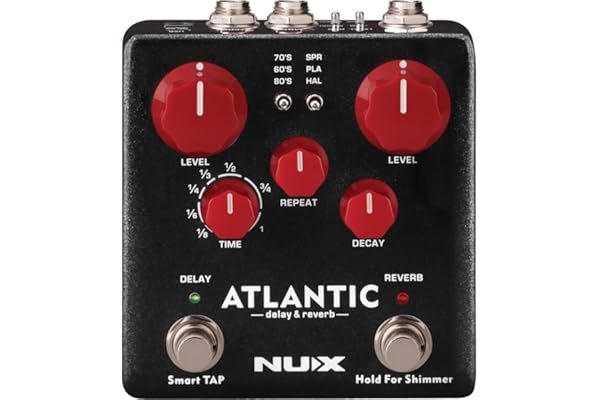 Nux NDR-5 Atlantic Pédale de délai et de réverbération, technologie Core Image (fonction Smart-TAP, 3 effets de délai, entrée TRS, sortie stéréo, connecteur USB, alimentation 9 V DC), Noir