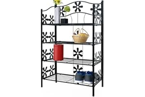 DEUBA Garden Shelf Stand Flower Stage Metal Rack Decorative Storage Shelves Plastic Feet Plastic Covers Versatile Indoors Outdoors Quick Easy Assembly Black 2 3 4 5 tiers Plant Shelf Steel Secure