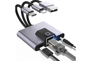 JOOPSHEE USB to Ethernet Adapter,3-in-1 Aluminum Driver Free,LAN Network Adapter with RJ45 10/100Mbps for Laptop PC with Windows/Mac OS/Phone/Pad/, 3.5mm Audio Socket,Plug and Play