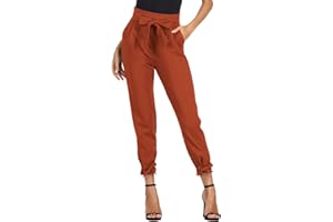 GRACE KARIN Pantaloni Donna Eleganti a Vita Alta Lunghezza Ritagliata 9/10 con Fiocco Decorato