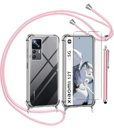 ISOI Silikon-Hülle Mit Handykette Für Xiaomi 12T / 12T Pro 5G – Transparent, Grün, Mit 150 Cm Kordel & Erhöhtem Rand