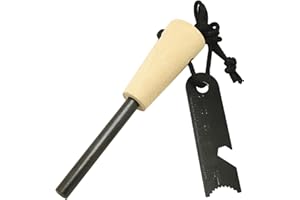 MOPPRO Survival Fire Steel, Flint Striker Steel Fire Starter, Magnesium Torch Lighter, Steel Scraper with Scalamite Bottle Opener, Essential for Survival Equipment and Camping Accessory