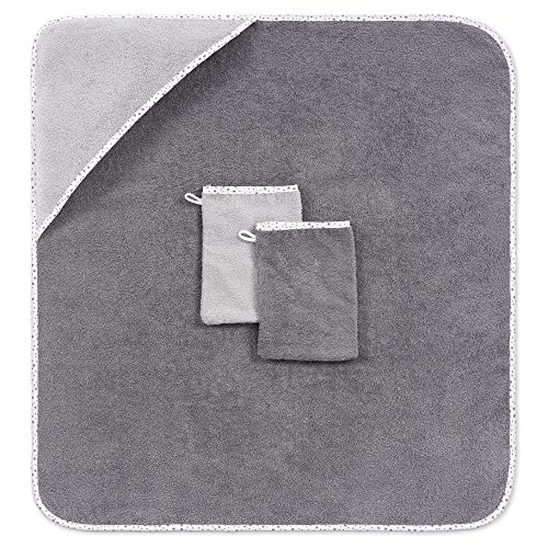 Baby Kapuzenhandtuch / Kapuzentuch 80×80 cm – inkl. 2 GRATIS Waschlappen – Schadstoffgeprüft nach Öko-Tex Standard 100 / Frottee – 100% Baumwolle – Sternchen Grau - 2