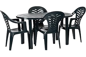 Resol Gala 4 Seater Garden Table & 4 Palma Garden Chairs - Green - 73cm x 140cm - Heavy Duty Polypropylene Plastic Outdoor Plastic Oval-Shaped Dining Table and Chairs Set