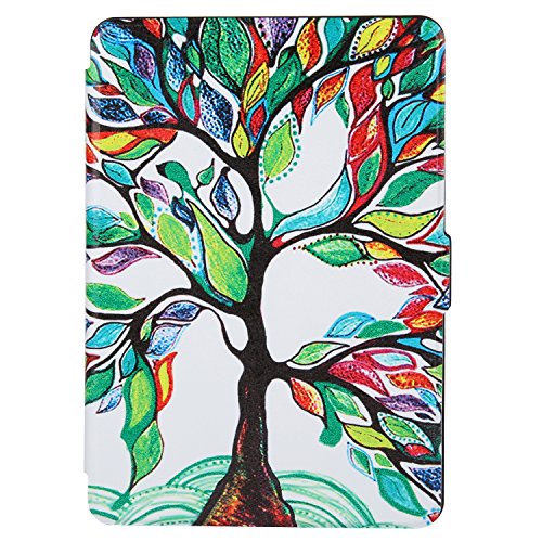Jiajun Kindle Paperwhite Hülle - Ultra Leightweight PU Leder Schutzhülle Schale Smart Case für Alle Kindle Paperwhite (2015/2014/2013/2012 Generation mit 6 Zoll Display und Einbauleuchte), Glück Baum