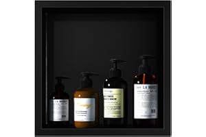 KINKIBOS Wall Niche 304 Stainless Steel, No Tiles Required, Embedded Shower Niche 30 x 30 x 10 cm, Shower Niche Single Shelf Storage, Matt Black