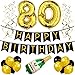 Produktbild Sterling James Co. 80. Happy Birthday Girlande – Schwarz & Gold Deko Geburtstag, Luftballons, Pom Poms und Spiralgirlande Silber – Party Zubehör