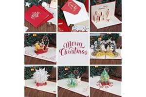 Kesote 6 x kartki świąteczne 3D z życzeniami z wzorem 3D choinka, Święty Mikołaj, płatek śniegu, zestaw 6 biletów + 6 kopert z klejem