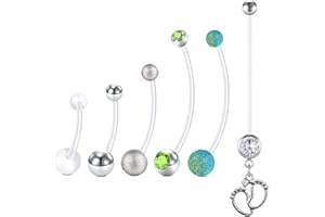LAURITAMI 6pcs Anelli Piercing Ombelico Gravidanza maternità Acrilico Bioflex 14/18/25/32mm 14G Gioielleria da Piercing per Il Corpo con Fermi CZ con Barbell Lunghi