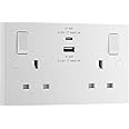 BG Electrical Double Switched Power Wall Plug Socket with Fast Charge Type A and C USB Charging Ports, Square Edge, Nexus 900 Series, White Moulded, 13A, 22W, 922UAC22