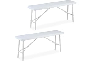 Relaxdays Juego 2 Bancos de Jardín, Plegables, Plástico, Acero, Asiento Camping, Balcón, 42x100x25 cm, Blanco