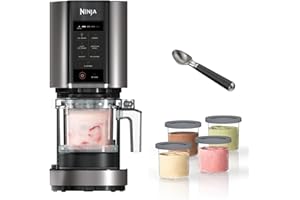 Ninja CREAMi 7 Pre-Set Programme Ice Cream & Frozen Dessert Maker With 5 Additional Dessert Tubs With Lids And Ice Cream Scoop (NC300UKCO) - Black & Silver