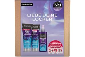 ‎JOHN FRIEDA John Frieda Traumlocken Vorteils-Set für lockiges - Shampoo, Conditioner, Styling Spray & gratis MegRhythm Augenmaske - Für schwungvoll definierte Locken - Versorgt das Haar mit Feuchtigkeit