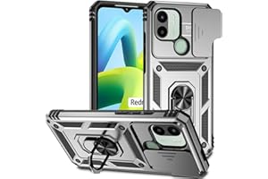 SEAHAI Funda para Xiaomi Redmi A1/Redmi A2/Redmi A1+/Redmi A2+, Estuche con Grados Anillo Soporte y Cámara Deslizante Proteger [Grado Militar Anti-Caída] Silicona PC TPU Antigolpes Carcasa - Plata