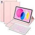 Bettdow for iPad A16 11th Generation 2025/10th Generation 2022 Keyboard Case, UK Layout Detachable Backlit Wireless Keyboard, Case with Pencil Holder for iPad A16 11 Inch/ 10th Gen 10.9 Inch (Pink)