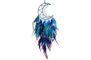 ‎OENOTHERA Oenothera Dreamcatcher Blauer Vintage Feder Traumfänger, Handgefertigt Dreamcatcher mit Federn, Mond Traumfänger für Wandbehang Wohnkultur Ornamente Handwerk（BlauLila）