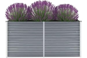 Myheimly Garten-Hochbeet Verzinkter Stahl Gartenbeet Pflanzbeet Frühbeet 160x40x77 cm Grau