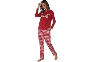 Mchodare Pigiama Donna Cotone Lungo,Pigiama Donna Cotone Invernale Set,Due Pezzi Pantaloni a Quadri Casual Scollo a Rotondo
