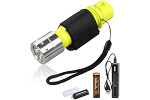 WHOLEFIRE KEEP BETTER Waterproof Diving Torch, 1000 Lumens LED Scuba Light 3 Modes USB Rechargeable Underwater Flashlight with Battery & Charger for Diving Swimming Hiking Fishing