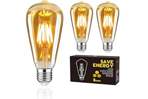 Woowtt LED Edison Vintage Bulbs, E27 LED Light Bulb Dimmable 6W LED Filament Bulb Retro Amber Glass Screw Lamp ST64,600LM 6W - 3 Pack