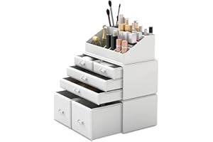 Readaeer Porta Trucchi Organizer, Scatola Portaoggetti a 3 Piani Liberamente Impilabili, Organizzatore per Trucco da Bagno Multifunzione Impermeabile e Antipolvere, con 6 cassetti.