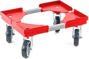 aidB Transportroller Variabel nicht unterteilt für Euroboxen mit 4 Gummilenkrollen, Rot, 400x300 mm, variabler Rollwagen zum Transport von Kisten, Praktischer Kistenroller