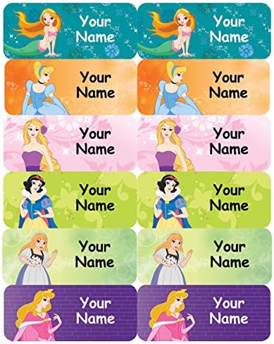 96 Personalised, Waterproof Medium Size Sticky Name Labels for kids (50x20mm) - Princess Design