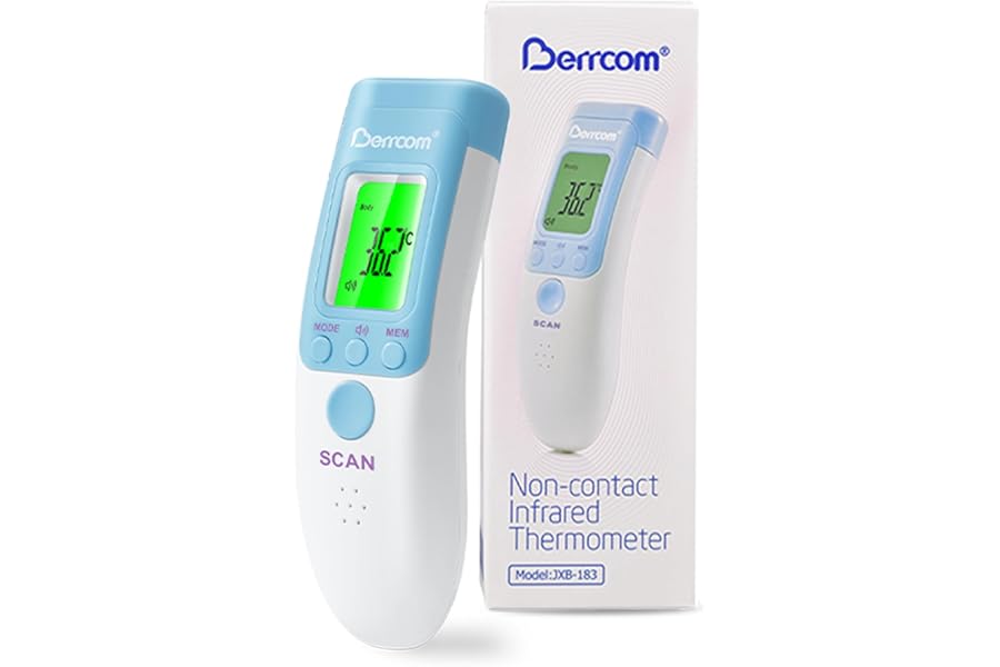 Berrcom Forehead Thermometer Adult Medical Thermometer Child Non-Contact Thermometer Infrared Thermometer 3 in 1 with Instant Read Fever Alarm