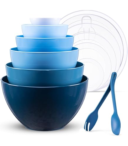 Saladiers Avec Couvercles 4 Pièces - 0.4L à 2.2L - TPE+PP Sans BPA - Lavables Lave-vaisselle, Micro-ondes - Dégradé De Bleu
