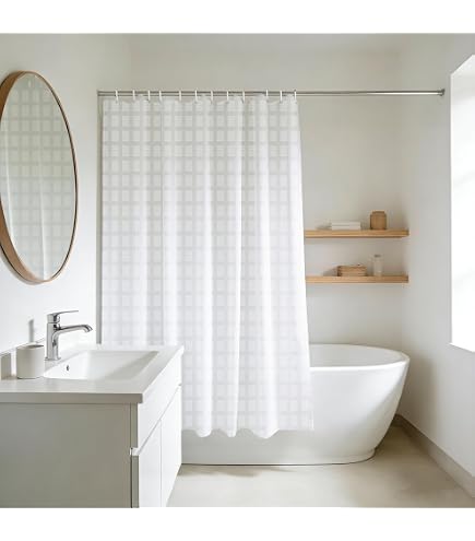 Goodbath Rideau de douche en marbre court, Get Naked - Imperméable - Anti- moisissure - 180 cm x 150 cm - Blanc et noir