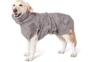 Lill's Hundebademantel 100% Bio-Baumwolle, Bademantel Hund, extra saugfähig Stone Grey (Grau) (L: 60 cm Rückenlänge)