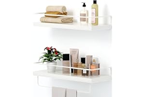 NUCAZA Wall-Mounted Full White Floating Shelves (Set of 2) 18kg Capacity for Bedroom, Kitchen, Bathroom, Living Room, Home Office - Versatile Storage Solution