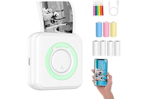 RIOKKO Mini Drucker, Fotodrucker für Smartphone, mit USB-Kabel und 7 Rollen Thermopapier, für Journal, Reisen (grün)