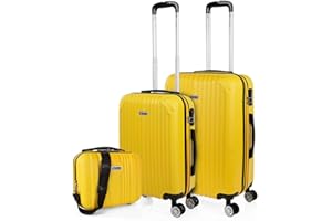 ITACA - Set valigie - Set Valigie Rigide Offerte. Valigia Grande Rigida, Valigia Media Rigida e Bagaglio a Mano. Set di Valigie con Lucchetto Combinazione TSA, Giallo