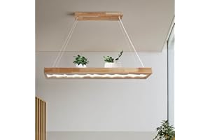 Minifair Drewniana lampa wisząca LED, ściemniana rustykalna drewniana lampa wisząca na stół w jadalni, lampa sufitowa z regulacją wysokości, 40W, 100cm