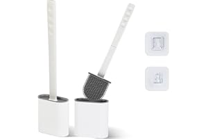 WE ART LEAVES Silicone Toilet Brushes & Holders – Pack of 2 Long Non-Slip Handle, Flexible Bristles for Easy Cleaning – Modern Drip-Free Base, Durable White Bathroom Toilet Brush Set With Holder