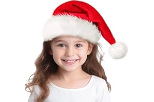 APMGONT Santa Hat Christmas Hat for Kids Boys Girls, Kids Xmas Hat, Unisex Children Soft Plush Classic Fur Xmas Holiday Hat, Thicken Comfortable Santa Claus Hat for Christmas New Year Festive Theme Party