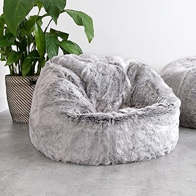Icon Grand Pouf Poire ICON classique - Pouf Poire Fausse Fourrure de luxe- Pouf Poire Designer LOUP ARCTIQUE