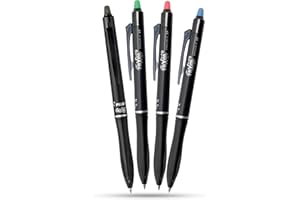 DLM DIRECT Pilot Frixion Ball Plus - Bolígrafos borrables de 0,7 mm, 4 unidades, colores surtidos, negro, azul, verde, rojo, tinta termosensible, escritura suave, borrable por calor, para oficina, escuela,
