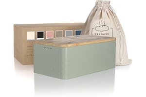 LARS NYSØM Chlebak z lnianym workiem na chleb dla długotrwałej świeżości I chlebak bambusowa pokrywka nadaje się jako deska do krojenia I 34x18,5x13,5cm (Sage Green)