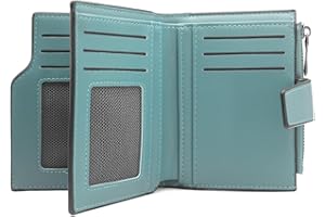 GOUNNU Monedero Mujer Pequeño Cuero PU Cartera de Mujer Formato Corto Billeteras para Mujer con Cremallera Bolsillo Monederos y 15 Ranuras para Tarjetas (A-Verde)