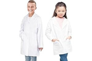 CoatCool Camice Laboratorio Bambino, Cotone Camice Bianco da Laboratorio Chimica Maniche Lunghe Camice Medico Camici da Laboratorio Chimico camice bambino per Studenti, Cosplay, Ragazzo, Ragazze, L