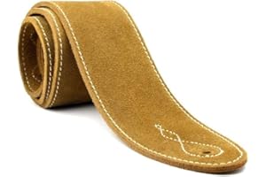 Leathergraft 7cm Wide Natural Suede Acoustic Electric Bass Guitar Strap with Reinforced Leather Strap Ends