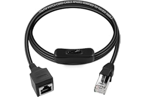 GELRHONR RJ45 Extension Cable with On/Off Switch，CAT6 Ethernet Male to Female Connector Network Extension Cable with 304 Switch, in Line Coupler for Cat6/Cat5e/Cat5 Ethernet Cable 3.3Ft(Male/Female)